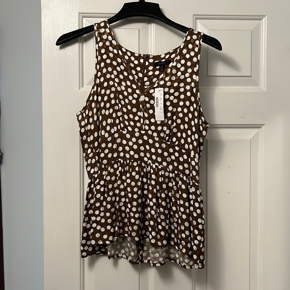 J. Crew brown and white polka dot blouse